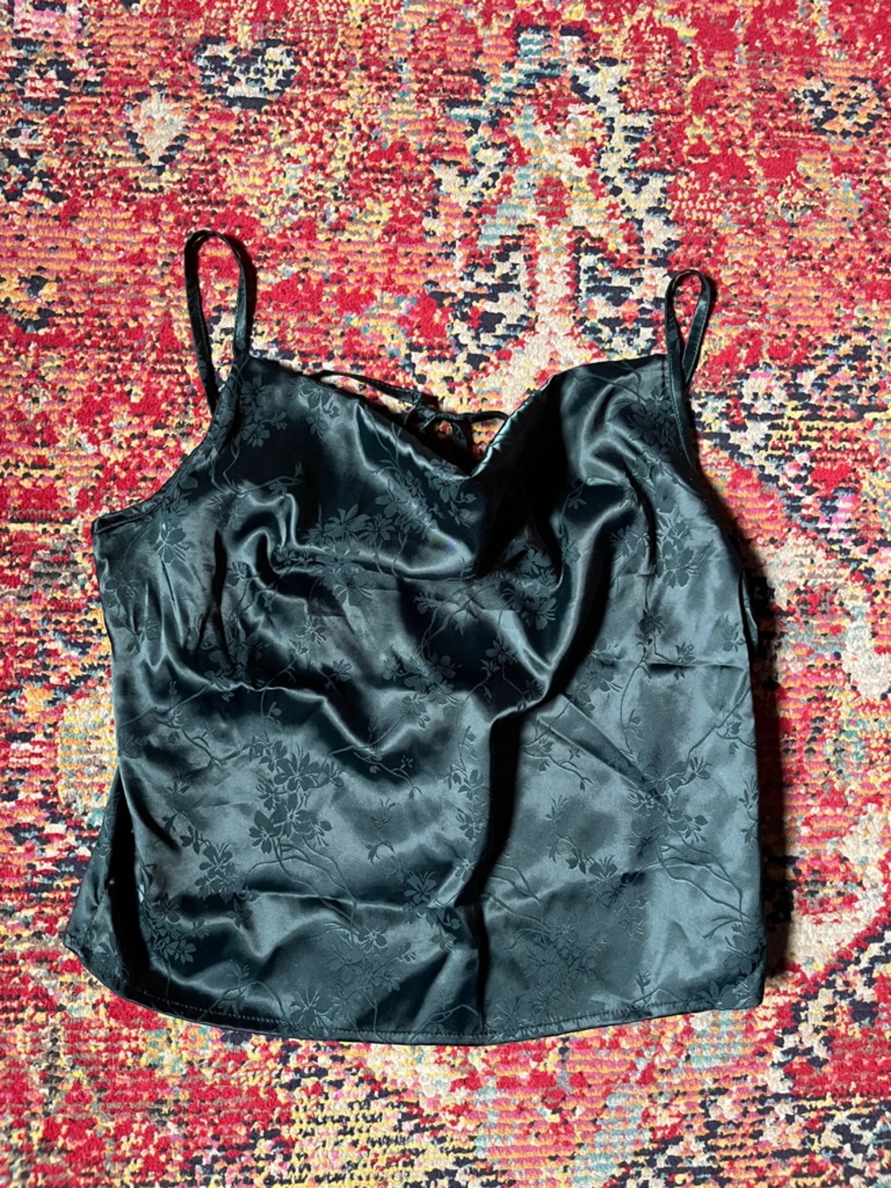 Zaful Green Satin Floral Jacquard Cami